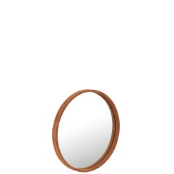 Miroir rond avec cadre en cuir cognac de 40 cm