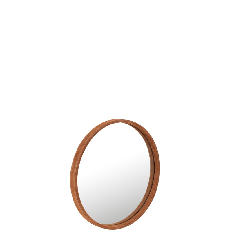 Miroir rond avec cadre en cuir cognac de 40 cm
