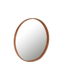 Miroir rond avec cadre en cuir cognac de 60 cm