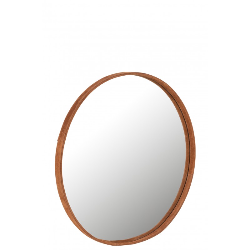 Miroir rond avec cadre en cuir cognac de 60 cm