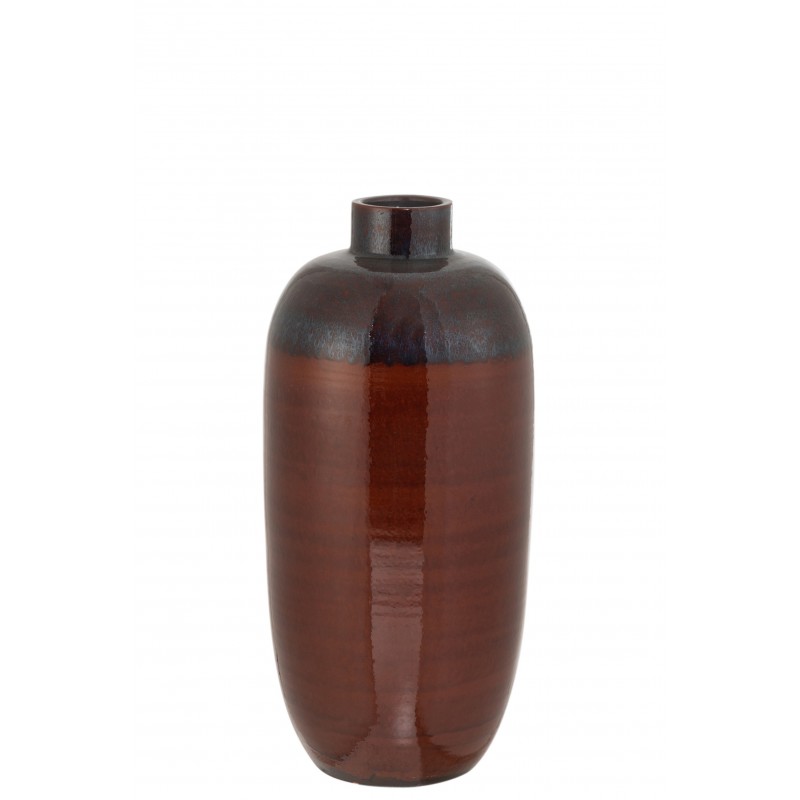 Vase ovale avec col en céramique rouge 31x31x73 cm