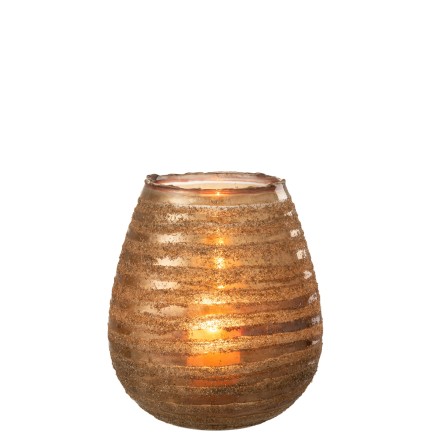 Porta-velas redondo em vidro castanho 20x20x23 cm