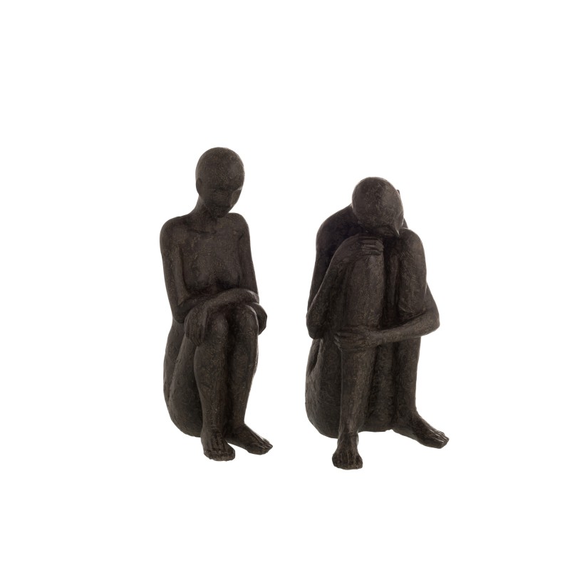 Set de 2 personnes assise en résine noir 15x10x28 cm