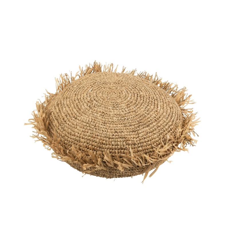 Coussin rond en raphia naturel D62cm - Coussin d'extérieur