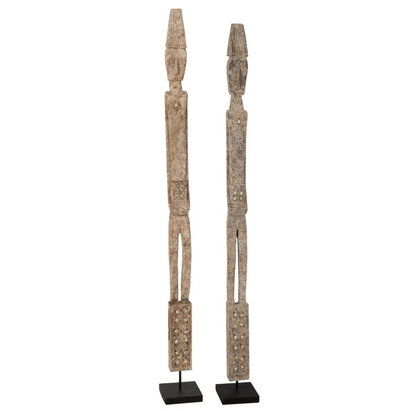 Lot de 2 personnages gris en bois gris L15*l15*H149cm