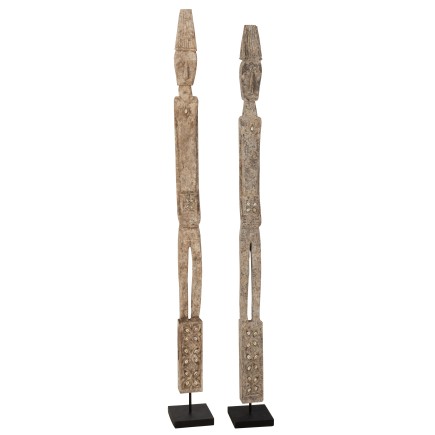 Lot de 2 personnages gris en bois gris L15*l15*H149cm