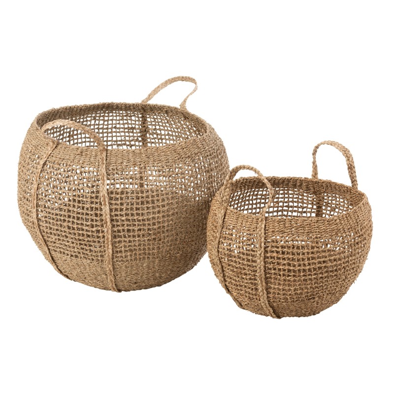 Set de 2 paniers avec anses en bois naturel 53x53x54 cm