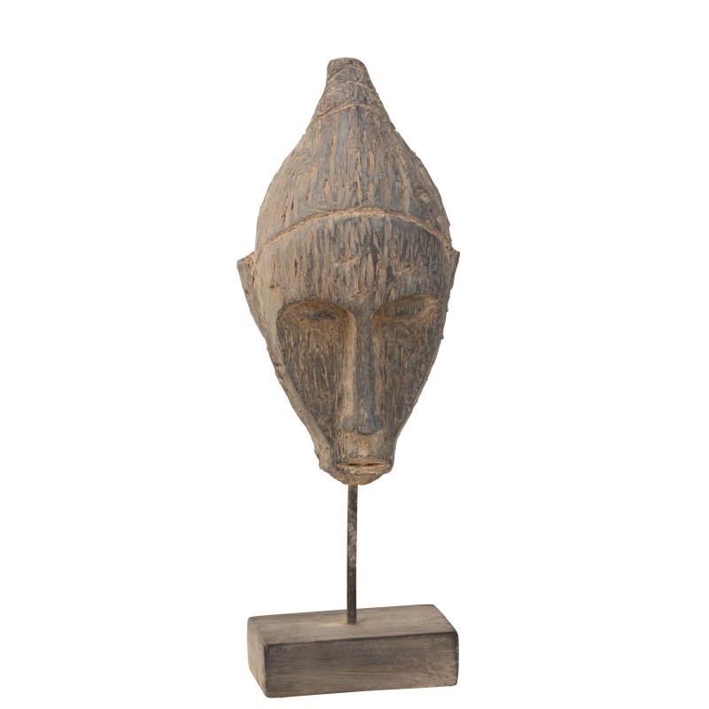 Tête ethnique sur socle en argile gris 22x15x65 cm