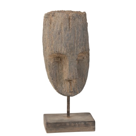 Tête ethnique sur socle en argile gris 27x20x68 cm