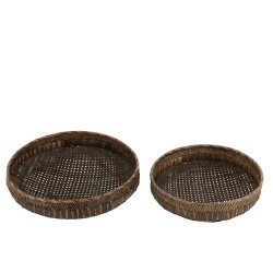 Lot de 2 plats ronds en bois noir 50x50x14 cm