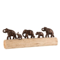 Éléphants en aluminium bronze sur socle en bois de manguier 56,5 cm