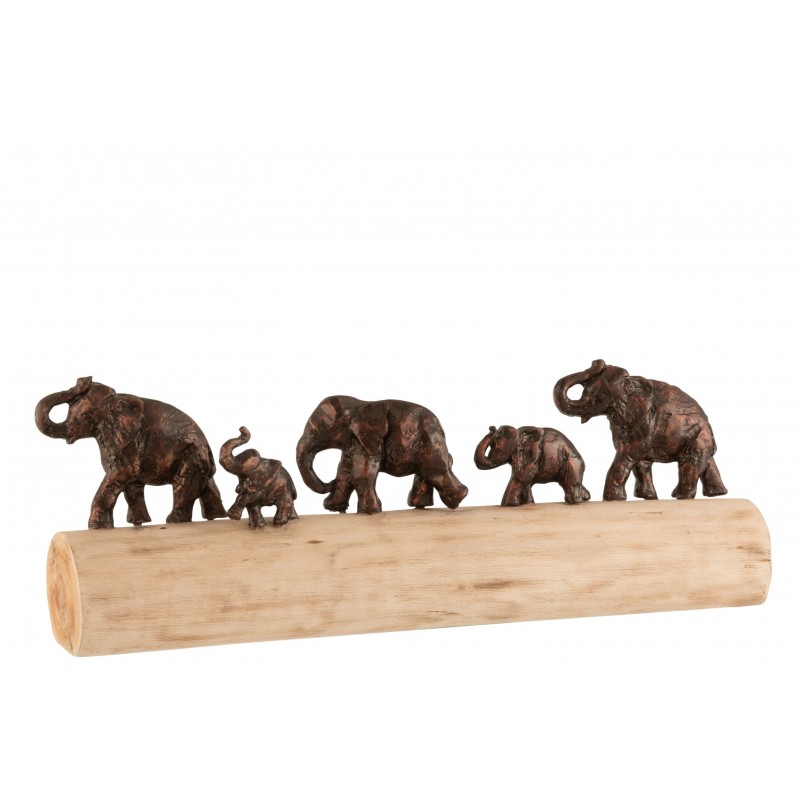 Éléphants en aluminium bronze sur socle en bois de manguier 56,5 cm