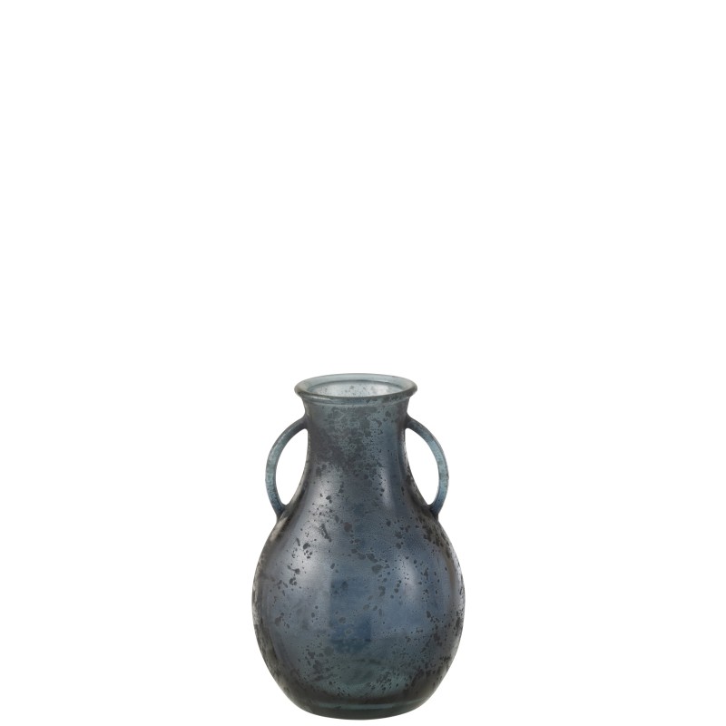 Vase bouteille avec anses en verre bleu 20x20x32 cm Vase bouteille avec anses en verre bleu 20x20x32 cm