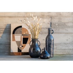 Vase bouteille avec anses en verre bleu 20x20x32 cm