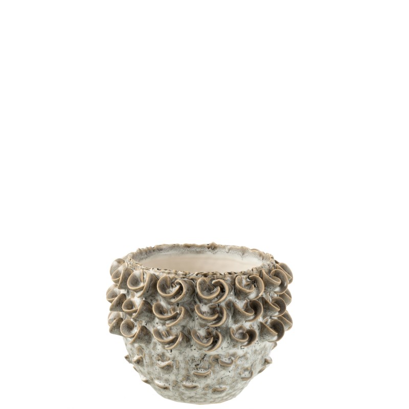 Cache-pot rond en céramique gris 17x17x13 cm