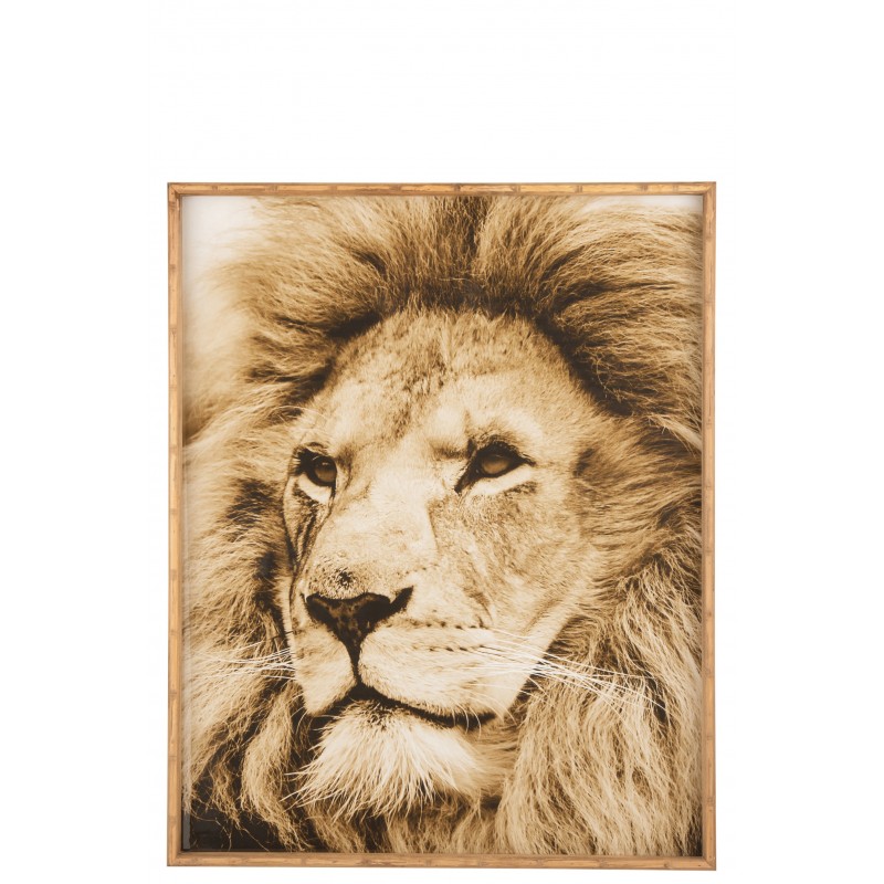 DECORATION MURALE LION BOIS / VERRE MARRON 80x100 cm