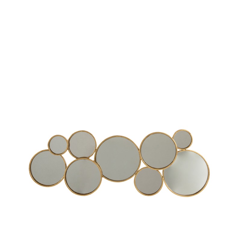 Miroir de 84,5x30,5 cm composé de 9 miroirs ronds avec cadre en métal doré
