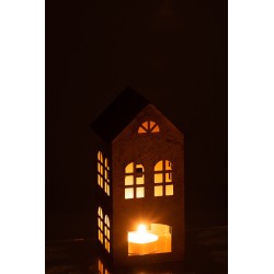 Bougeoir en forme de maison métal doré 28x14x15cm