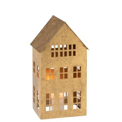 Bougeoir en forme de maison métal doré 37x19x17cm