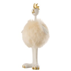 Figurine décorative poule résine et peluche ivoire 37x16x13cm