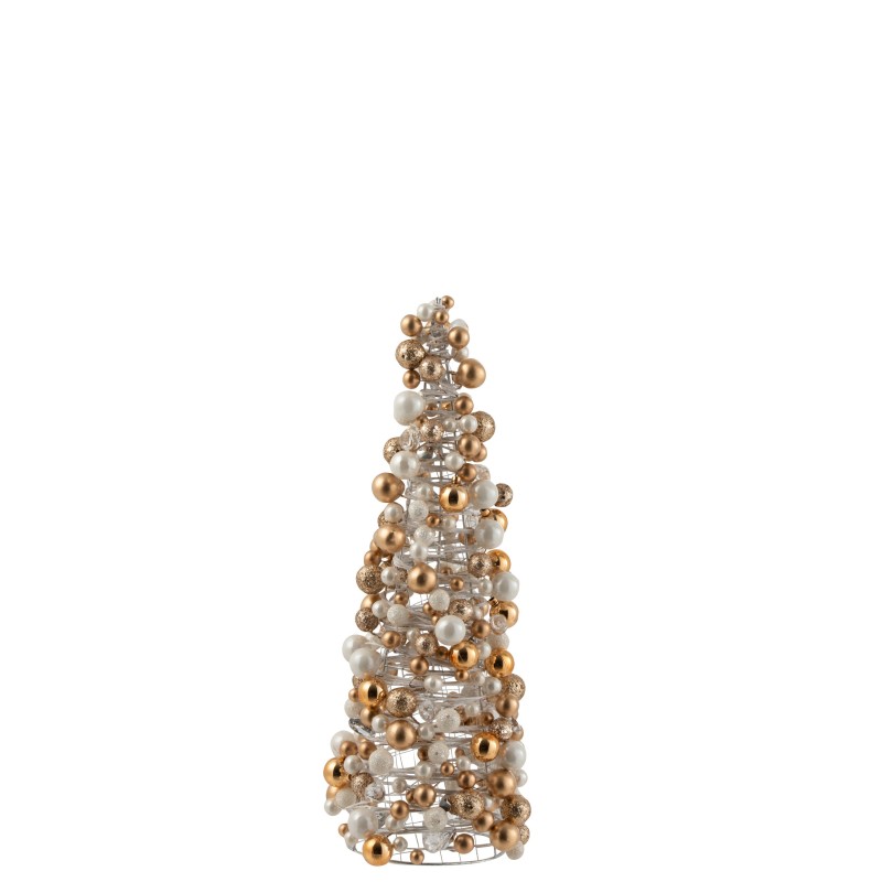 Cone de Natal com mini bolas de plástico douradas 20x18x45 cm