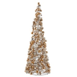 Cône de Noël avec mini boules en plastique or 25x26x70 cm