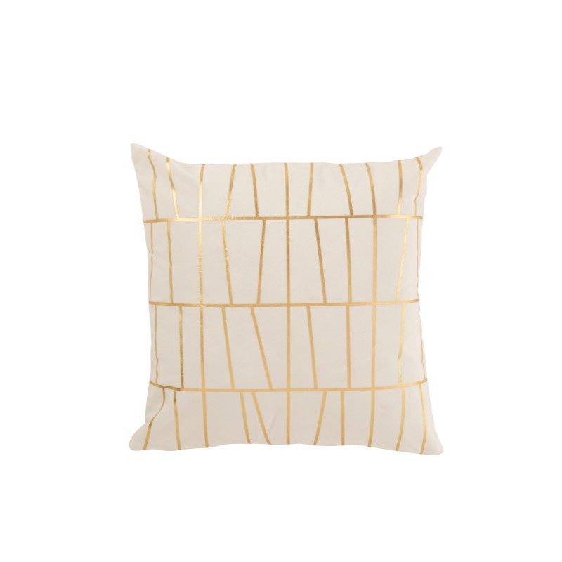 Coussin carré avec lignes en polyester blanc et or 45x45cm
