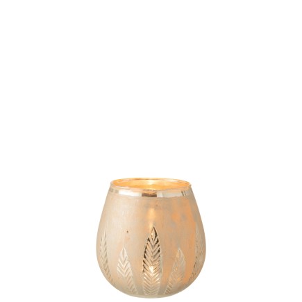 Portavelas hoja redondo cristal plata Alt. 18
