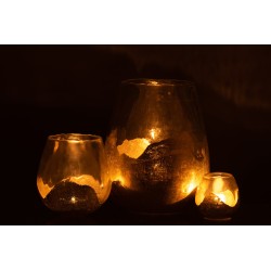 Photophore en verre doré et transparent H31 cm