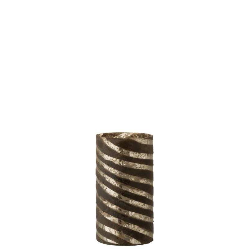 Vaso redondo com linhas em vidro prateado 15x15x28cm