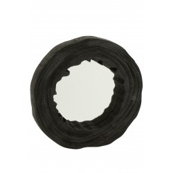 Miroir rond dans cadre en bois de paulownia noir irrégulier