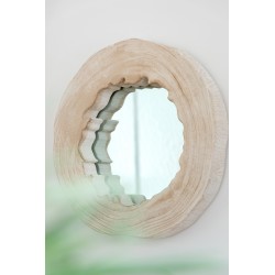 Miroir rond dans cadre en bois de paulownia blanc irrégulier