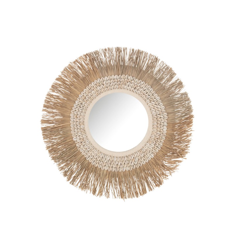 Miroir Coquillage rond décoration coquillage et raphia naturel 43 cm Miroir Coquillage rond décoration coquillage et raphia naturel 43 cm