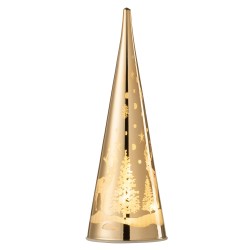 Cône de Noël lumineux en verre or 8.5x8.5x23 cm