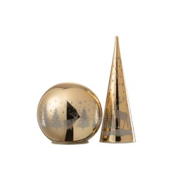 Cône de Noël lumineux en verre or 8.5x8.5x23 cm
