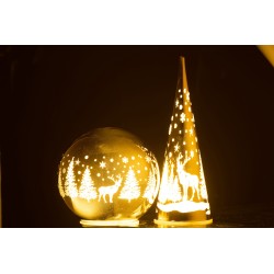 Cône de Noël lumineux en verre or 8.5x8.5x23 cm
