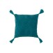 Coussin carré avec coin floches en coton turquoise 46x46cm Coussin carré avec coin floches en coton turquoise 46x46cm