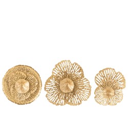 Set de 3 decoración pared flores hierro oro 35x35 cm