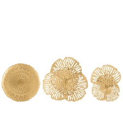 SET DE 3 DECORATION MURALE FLEURS METAL OR 35 cm