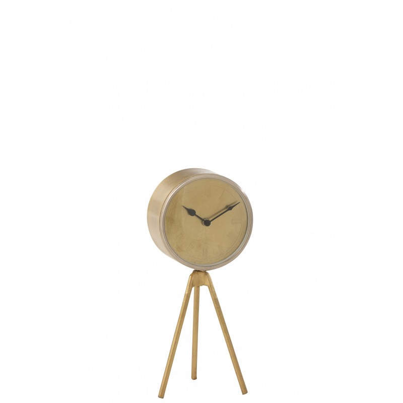 Horloge sur trépied en métal doré 15x16x38 cm