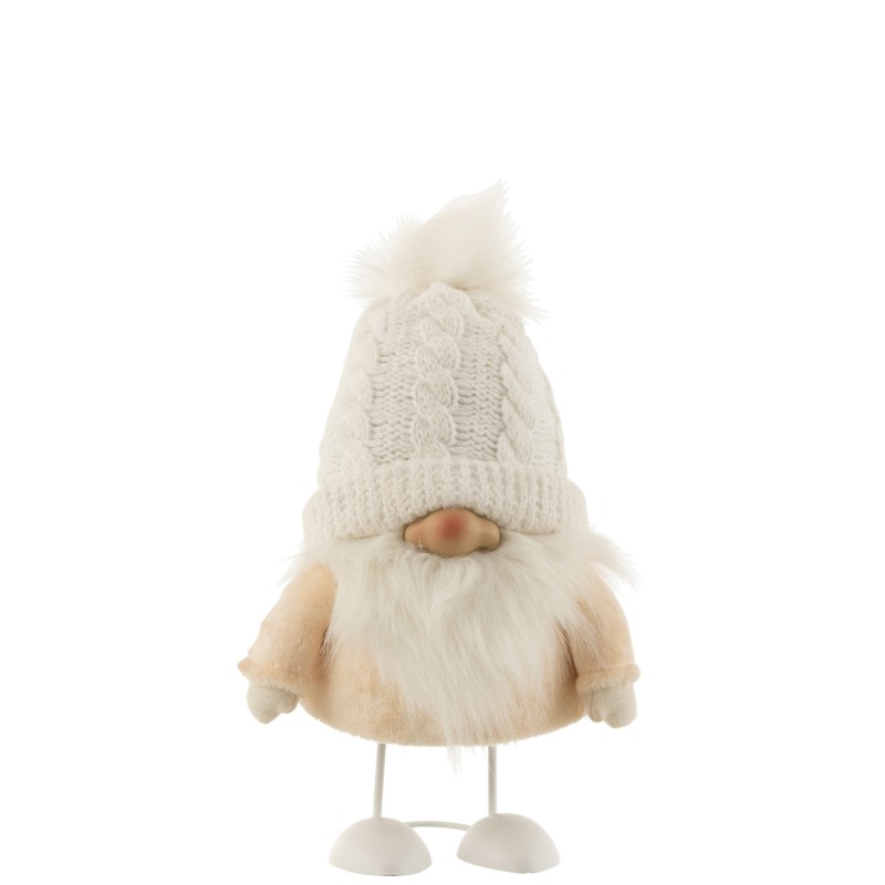 Père Noël en résine crème avec bonnet tricoté blanc