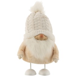 Père Noël en résine crème avec bonnet tricoté blanc
