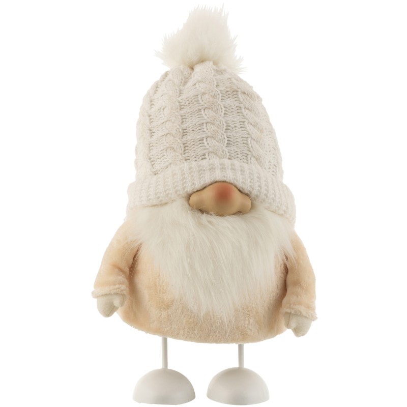 Père Noël en résine crème avec bonnet tricoté blanc