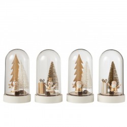 Lot de 4 cloches avec décorations de Noël en bois blanc et verre H20cm