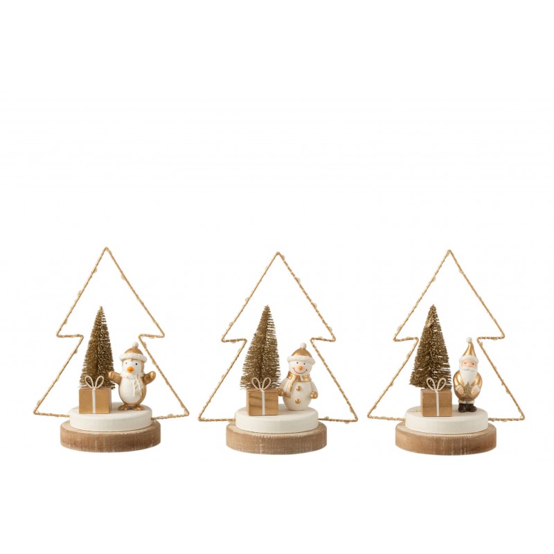 Lot de 3 sapins de Noël décoratif avec figurine en bois H22cm