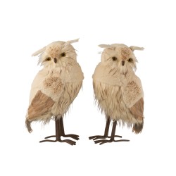 Lot de 2 peluches chouette en synthétique beige 30x23x50 cm