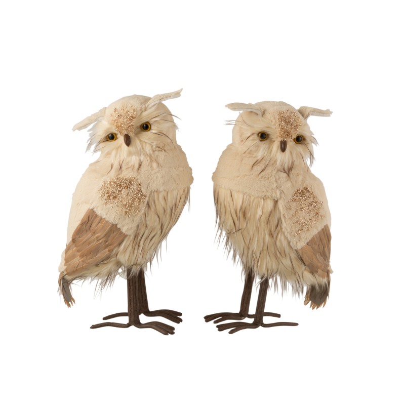 Lot de 2 peluches chouette en synthétique beige 30x23x50 cm