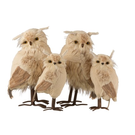 Búho de pie peluche brillo beige/marrón surtido de 2 Alt. 50 cm