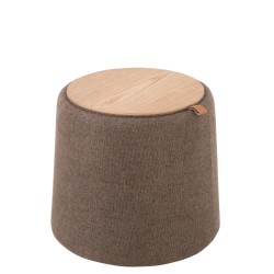 POUF/TABLE D'APPOINT ROND TEXTILE/BOIS GRIS FONCE