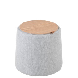 POUF/TABLE D'APPOINT ROND TEXTILE/BOIS GRIS CLAIR